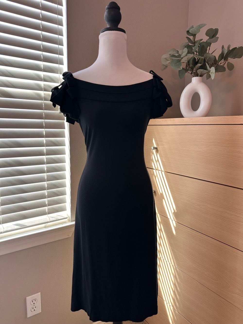Black Boat Neck Midi Dress